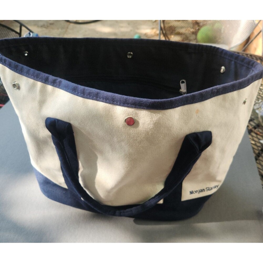 Morgan Stanley Scarborough & Tweed Canvas Snap Boat Tote Bag – Navy Trim